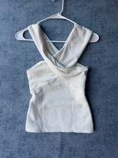 ZARA Women’s White Textured Cross Neck Sleeveless Halter Top Size XS picture