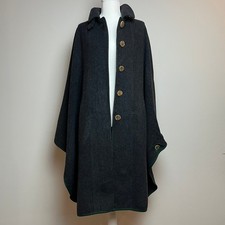 Vintage H. Moser Mode aus Salzburg Wool Loden Cape Charcoal Grey Green Trim 36 picture