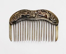 Antique Chinese export silver hair comb Dragons chasing pearl Repousse picture