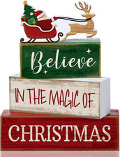 4 Pcs Christmas Table Decorations Wooden Stacked Block Santa picture