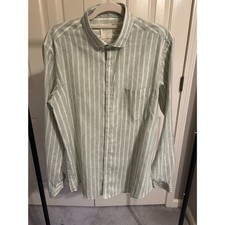 Blue Thread Original Men's Bamboo Linen Striped Button Down Shirt Green L picture