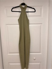 Zara Olive Green Halter Neck Bodycon Maxi Dress Size S picture