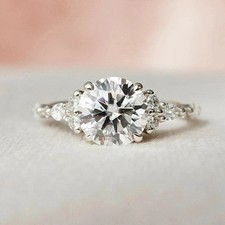 2 Ct Round Cut Lab Created Diamond Engagement Ring 14K White Gold plated picture