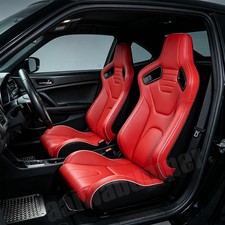 Pair Universal PVC Leather Reclinable Red Racing Seats Car Seats W/Slider picture