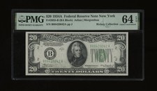 DBR 1934-A $20 FRN New York Fr. 2055-B PMG 64 EPQ Serial B88429042A picture