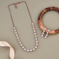 Rare 31 Ct Certified Treated Off White Diamond Necklace & Earrings Set In 925 picture