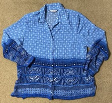 Blue Pattern Long Sleeve Button Front Shirt Ladies Large Vintage Bianca Nygard picture