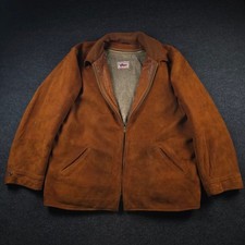 Vtg 50s Albert Richard Suede Sherpa Lined Full Zip Jacket Orange Brown Men's XL picture