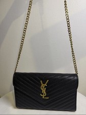 Saint Laurent Small Black Quilted Chevron Envelope Chain Shoulder Bag Gold picture