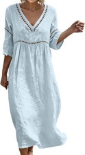 Loose V-Neck Boho Maxi  Linen Women Beach Dress Summer for picture