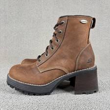 Vintage Skechers Boots Womens Sz 9 Brown Leather Chunky Heel Platform 90's Y2K picture