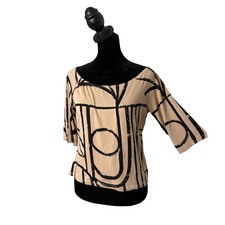 Womens Artsy Abstract Print Top Size S Black Geometric Art To Wear 3/4 Sleeve picture