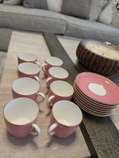 Vintage Cauldon England Pink Gold Demitasse Cups Saucers 8 Sets 16 Pieces picture