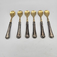 Antique 800 Silver Handled Spoons Gold Washed Set of 6 picture