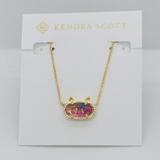 New Kendra Scott Elisa Gold Plated Cat Kitty Pendant Necklace in Watercolor picture