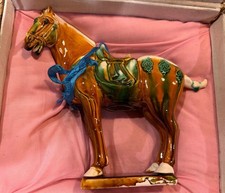 VTG Chinese Tang Dynasty Style Sancai Tri Color Drip Glaze Ceramic War Horse Box picture