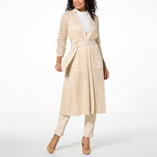 C WONDER By Christian Siriano Womens Lace & Ponte Duster Topper LP New Champagne picture