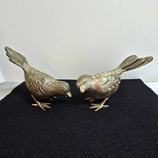 Pair of vintage silver-plated songbird figurines picture
