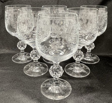 VTG Bohemia Crystal Cascade Etched 8oz Wine Glasses Set of 6 Import Assoc w/ Box picture