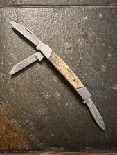 Vintage Unmarked 3-Blade Stockman Pocket Knife 4” Closed Light Handle picture