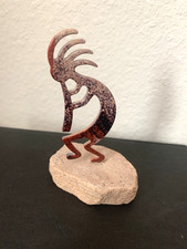 Southwestern Kokopelli Metal Figurine on Stone Base 3.75