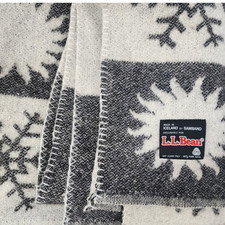 VTG LL Bean Icelandic Wool Blanket Snowflake Sunburst Samband  LARGE Throw 62x75 picture