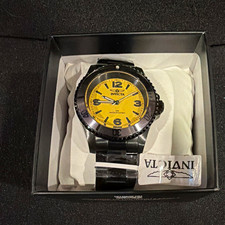 Invicta Men's Quartz Wristwatch Black Stainless Bracelet Yellow Dial 50m picture