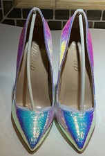 Iridescent 5” Stilettos Crocodile Embossed Pointed Toe Pumps Wedding Party picture