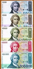 SET, Croatia, 2000;5000;10000;50000;100000 1992-1993, P-23;24;25;26;27 UNC picture