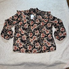 Maurices Womens Large Floral Blouse Mock Neck Gold Metallic Long Sleeve NWT picture