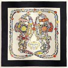 HERMÈS Brides de Gala en Fleurs Floral Silk Twill Square Scarf Black/Ivory picture