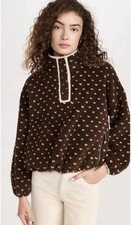 The Great. The Countryside Fleece Pullover Sherpa Heart Brown Size 2 Medium picture