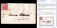 NAPLES 1858 - GRANA 2, 1^ board CARMINE DARK cancelled MOLFETTA. Certificate picture