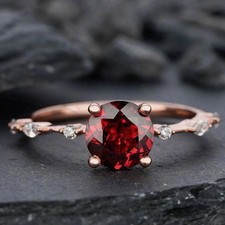 4.59ct Round Shape Natural Red Garnet Gemstones Diamond Ring Real 14K Rose Gold picture