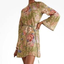 Zimmermann August Bias Mini Dress Size 0/AU 8/US 4 Sage Floral Linen Belted NWT picture