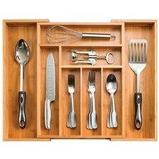 Bamboo Cutlery Silverware Flatware Utensil Tray Drawer Kitchen Organizer Storage picture