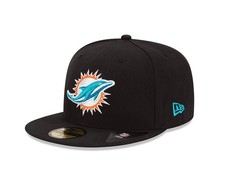 NEEW Authentic New Era NFL Miami Dolphins Black Sideline 59Fifty Fitted Hat picture