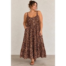 Torrid Maxi Seersucker Tiered Dress Fifties Leopard Print Brown NWT 3X 22-24 picture
