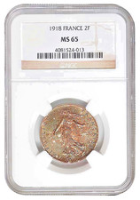 1918 France silver 2 Francs, NGC MS-65 picture