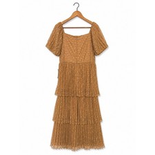 NWT Bohme Tiered Maxi Dress Brown Sz L Boho Peasant Cottagecore Puff Sleeve picture