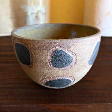 Vintage Signed Studio Pottery Bowl Abstract Geometric Stoneware Handmade picture