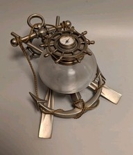 ANTIQUE VICTORIAN INKWELL NAUTICAL GLASS & METAL SHIP WHEEL ANCHOR OARS MARITIME picture