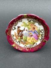VTG Limoges France Courting Couple Mini 2” Plate Stand Wall Decor Dollhouse Gold picture
