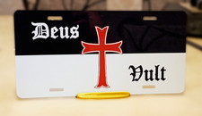 Deus Vult License Plate Crusader Cross Aluminum Front Vanity Tag Car Truck picture