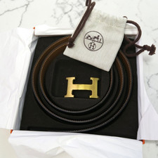 Hermes Reversible Leather H Belt | Brown & Black w Gold Buckle 40-42