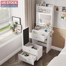 US Stock Small Vanity Table Set with Mirror Lights Charger Station White picture