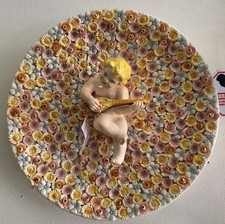 Vintage Italian Ardalt Dresden Large Plate Cheryb Mandolin Flowers Wall Hanging picture