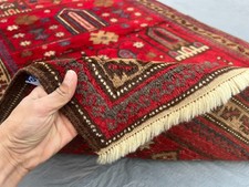 Vintage Red Wool Prayer Rug 4x6.5 Ft Caucasian Geometric Mihrab Turkish Oriental picture