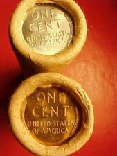 1909 VDB / 1927-S BU TAIL WHEAT STEEL END ORIGINAL BANK WRAP ROLLS LINCOLN PENNY picture