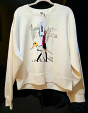DKNY Women's White Logo City Graphic Print Crewneck Pullover Sweatshirt L picture